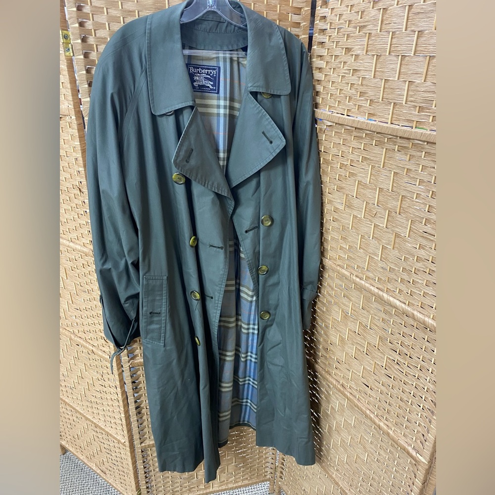 Burberry Olive Green Double-Breasted Trench Coat